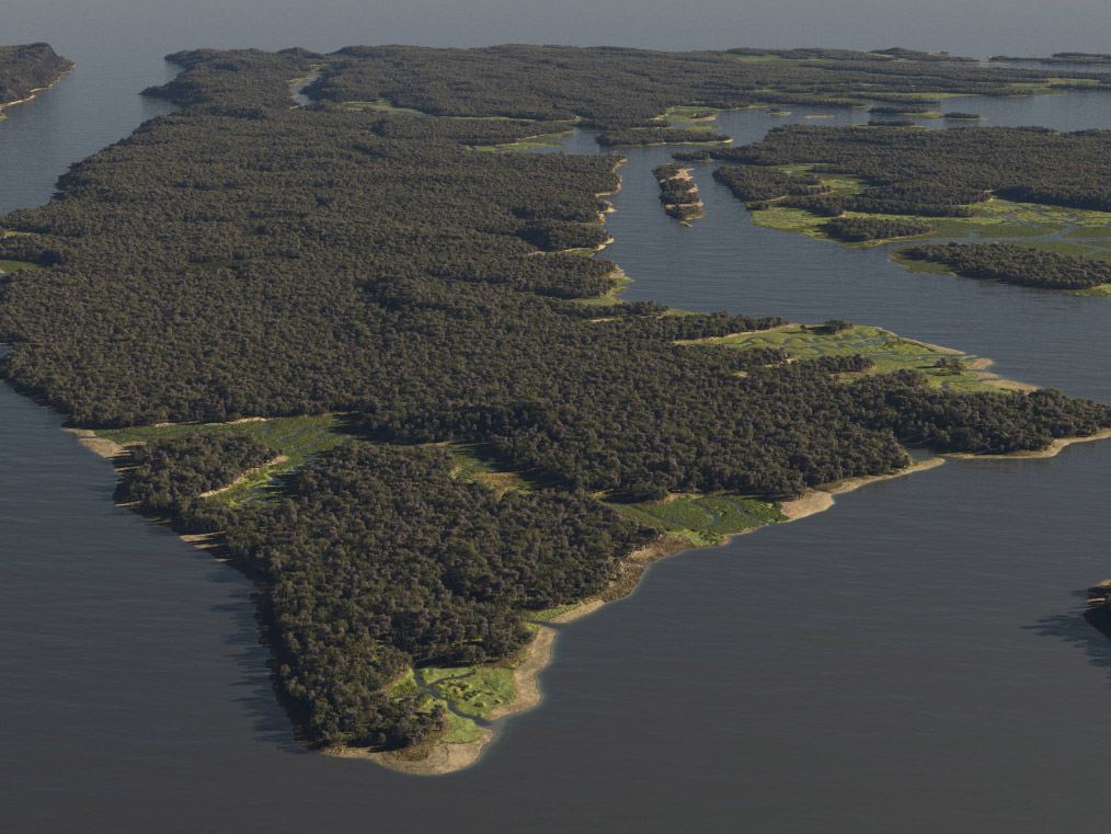 A rendering of the island of Manhattan before buildings